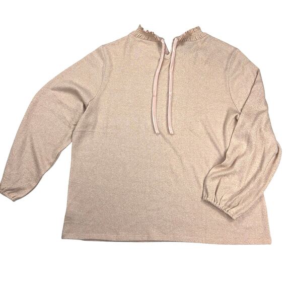 Talbots Tie Back Smocked Shimmer Ruffle Neck Blush Pink Sweater Top Size 2X - Picture 4 of 12
